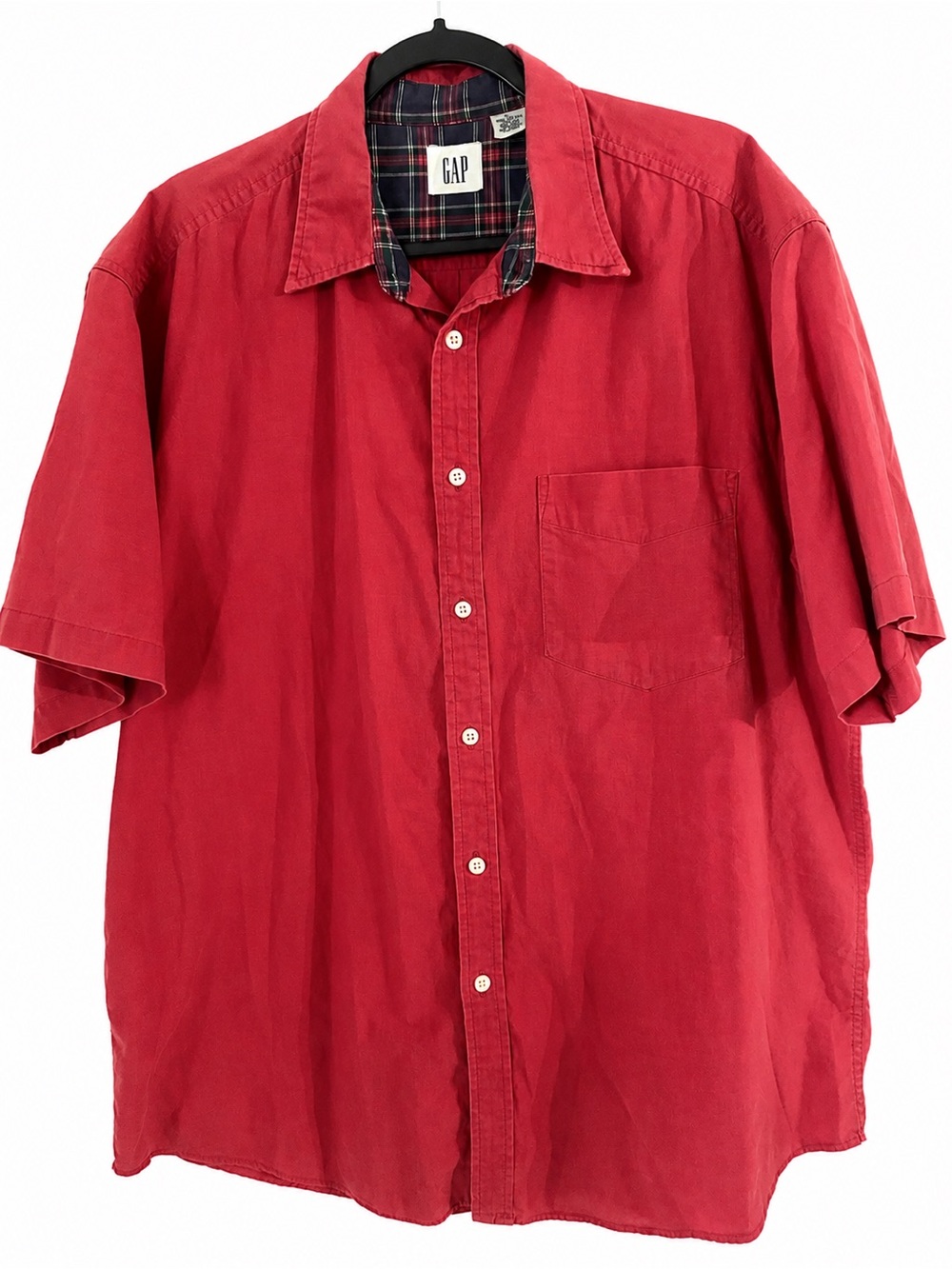 Vintage GAP Cotton Red Short Sleeve Button Down Shirt Plaid Collar 90s Y2K L